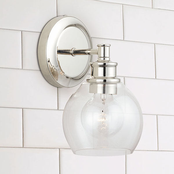 Mid Century 1-Light Wall Sconce with Clear Glass Shade