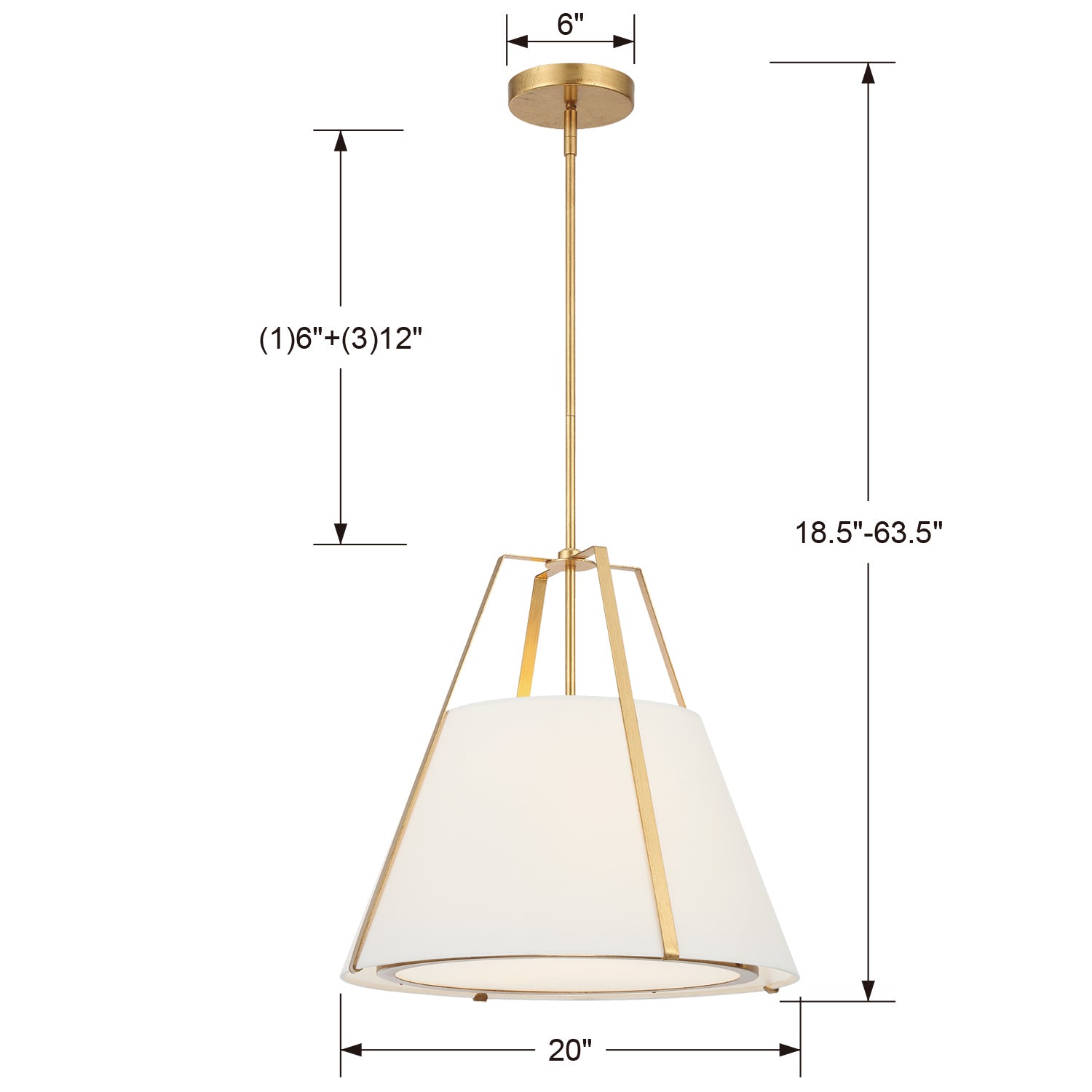 Fulton 20 in 3 Light Pendant with Silk Shade