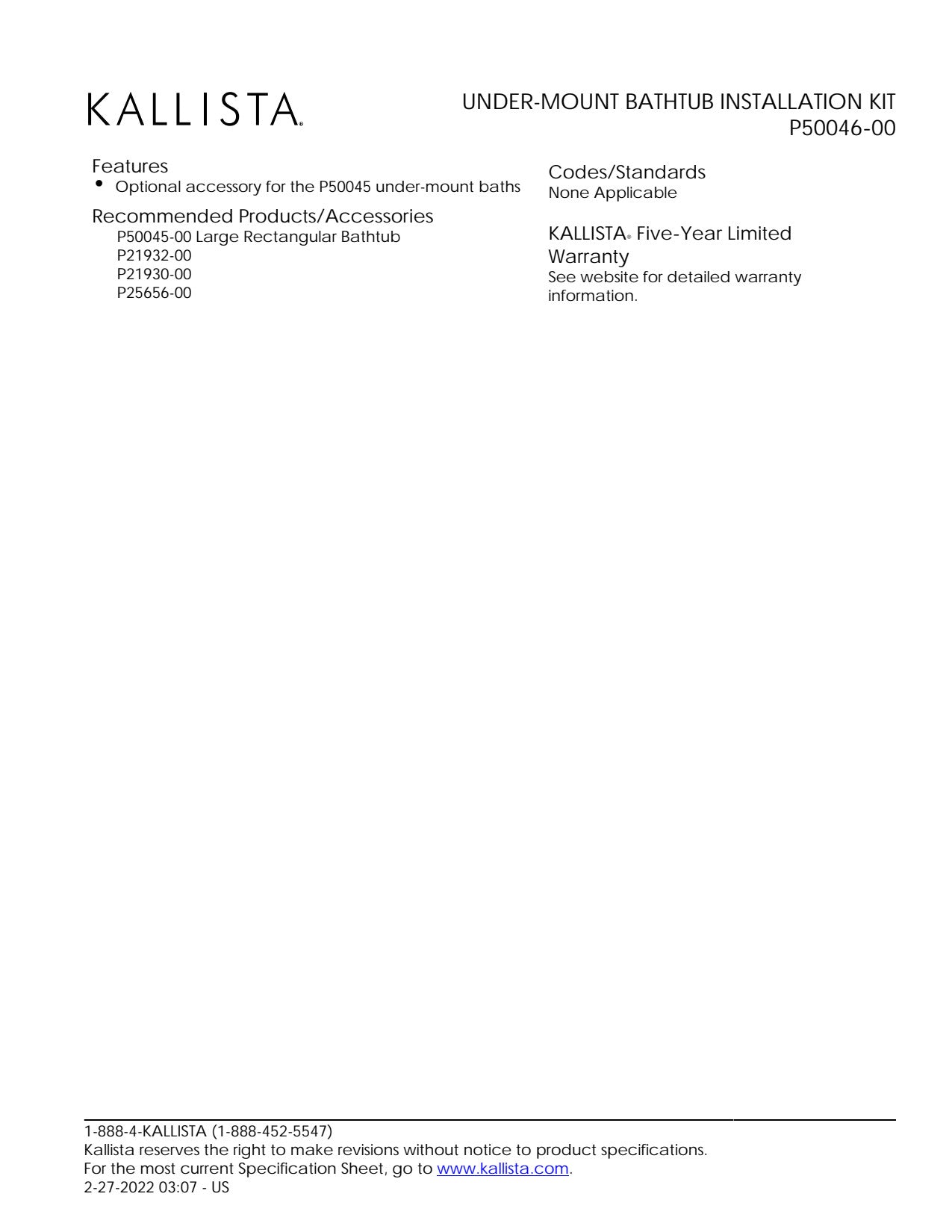 Kallista P50046-00-NA