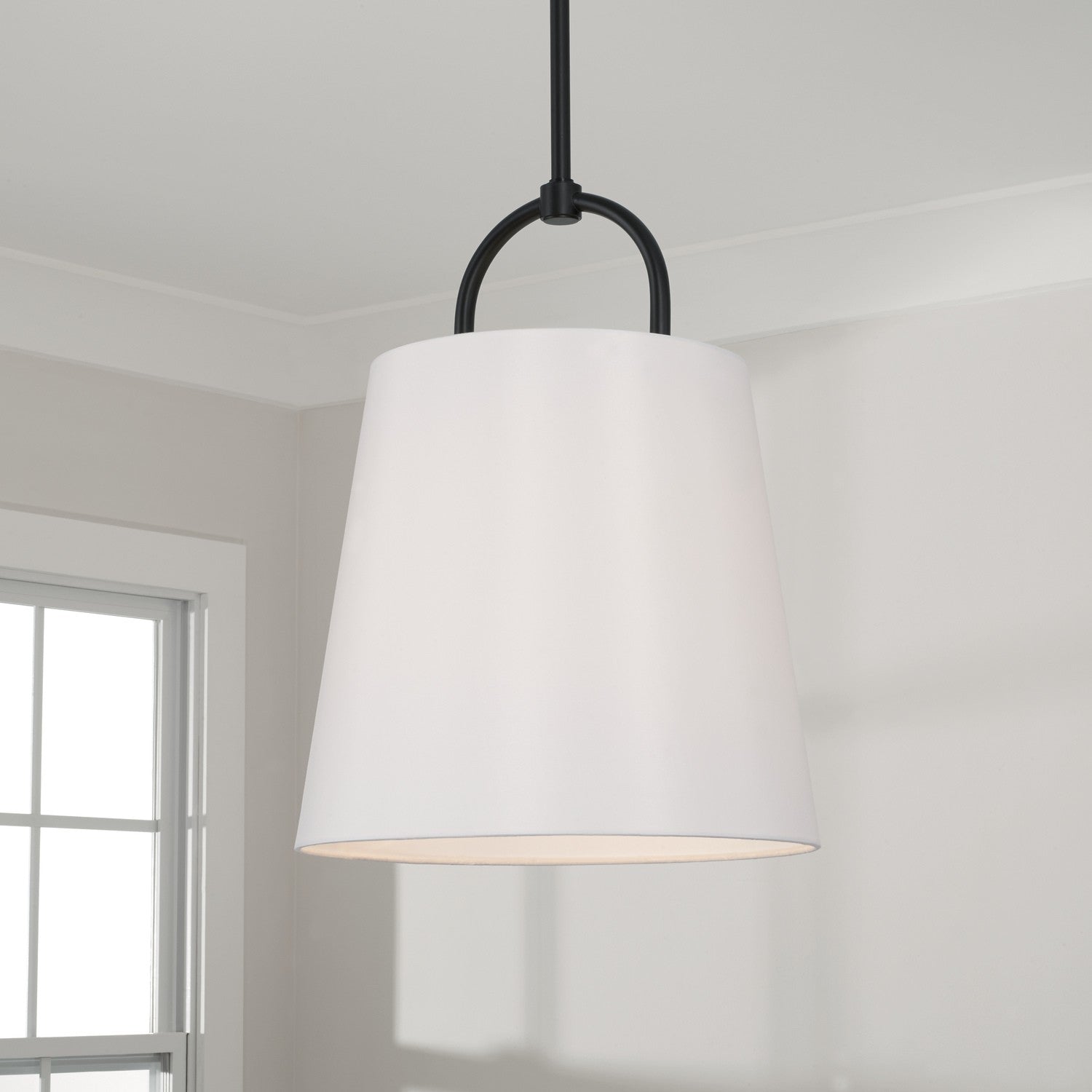 Brody 16 in 1-Light Pendant with White Fabric Shade