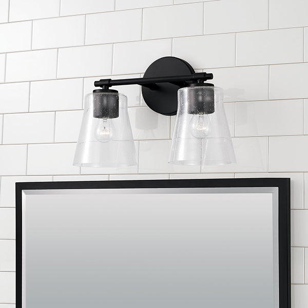 Baker 2-Light Bathroom Vanity Light with Clear Seedy Glass Shade