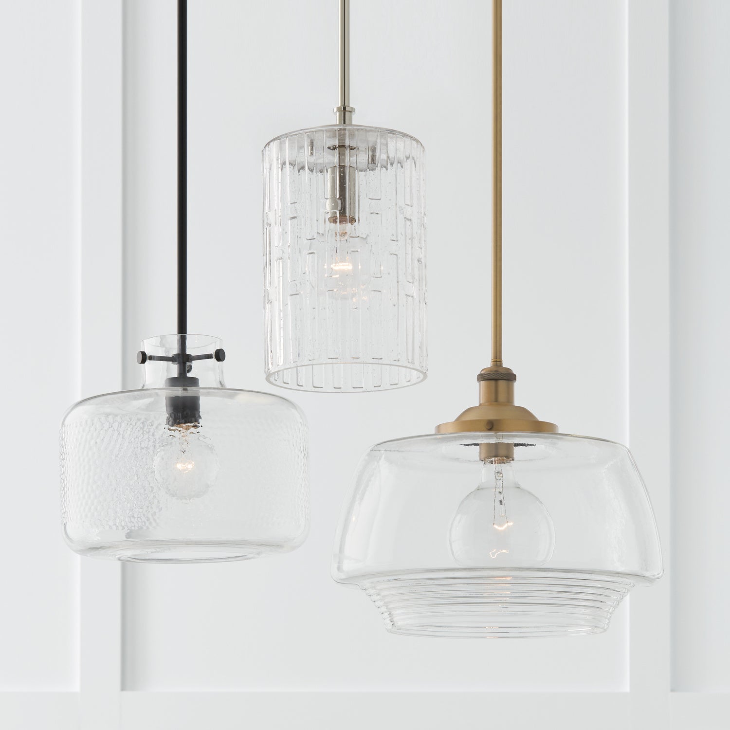 Brighton 11-1/2 in 1-Light Pendant with Clear Pebbled Glass