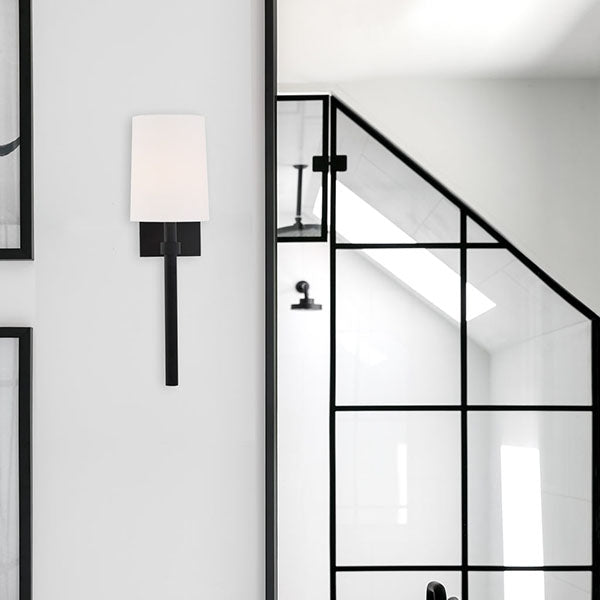 Bromley 1-Light Wall Sconce with White Fabric Shade