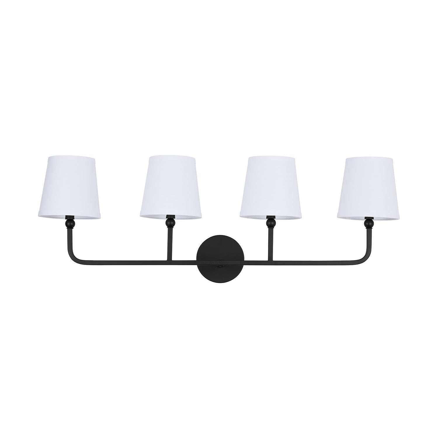 Dawson 4-Light 35-1/4 in Bathroom Vanity Light with White Fabric Shades