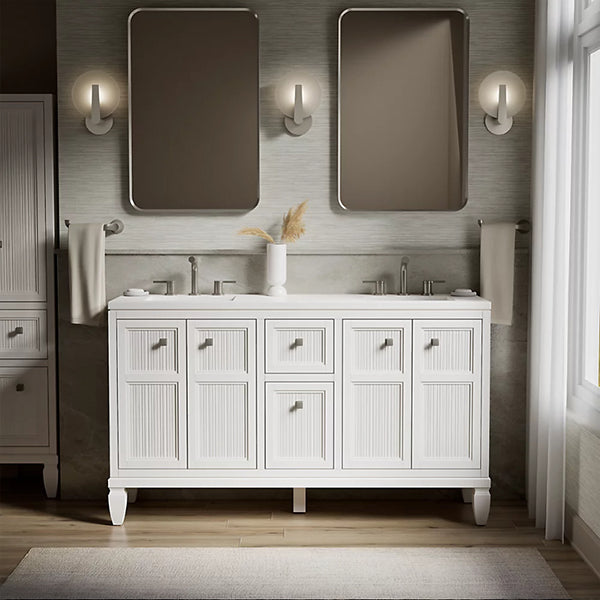 Hearthaven 60 in Bathroom Vanity Cabinet with Sinks and Quartz Top