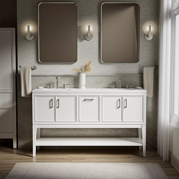 Winnow 60 in Bathroom Vanity Cabinet with Sinks and Quartz Top