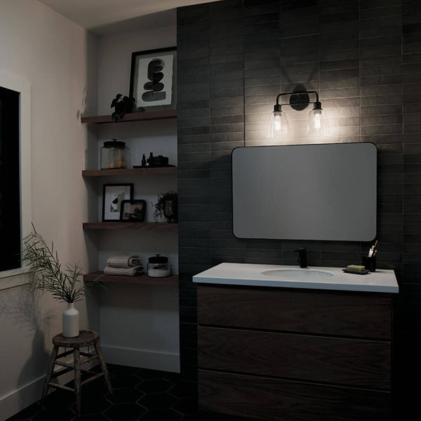 Jameson 2-Light 13 in Bathroom Vanity Light with Soft White Glass Shade