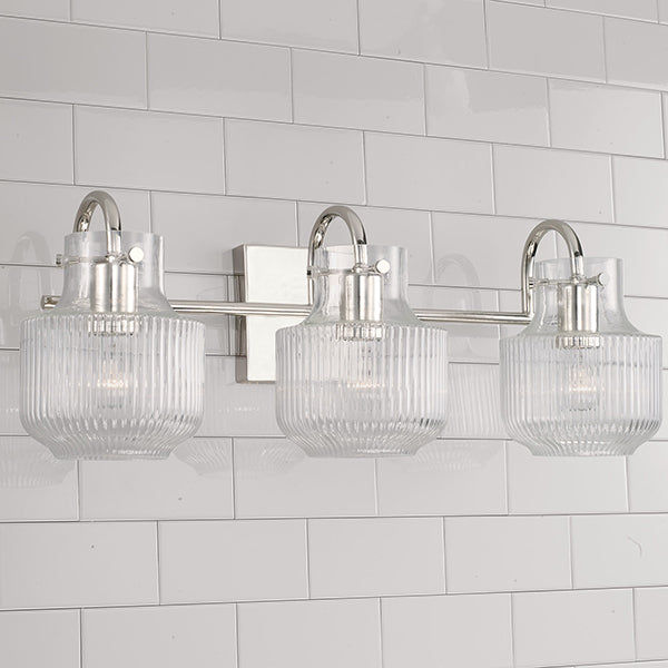 Nyla 3-Light Bathroom Vanity Light with Clear Textured Glass Shade