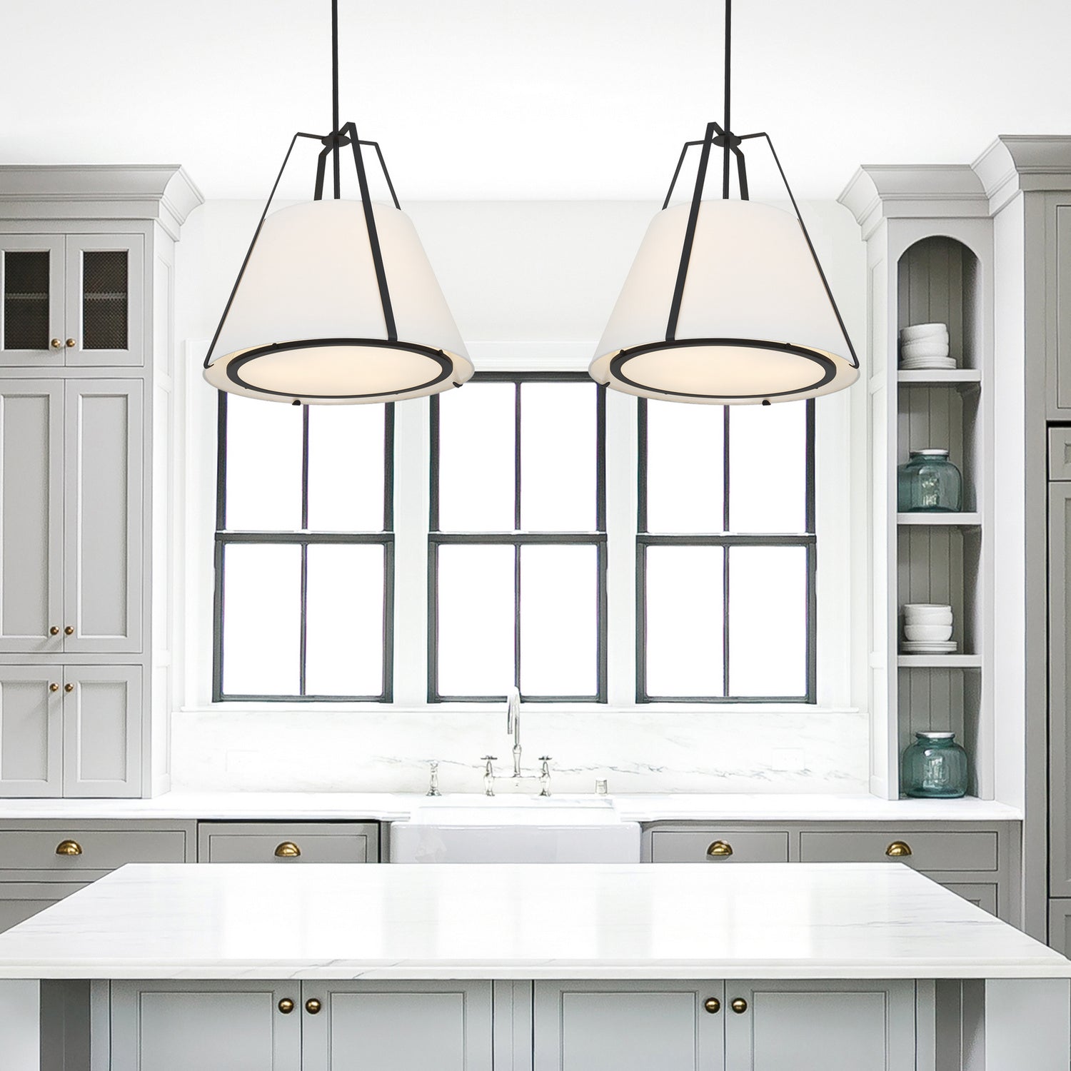 Fulton 20 in 3 Light Pendant with Silk Shade