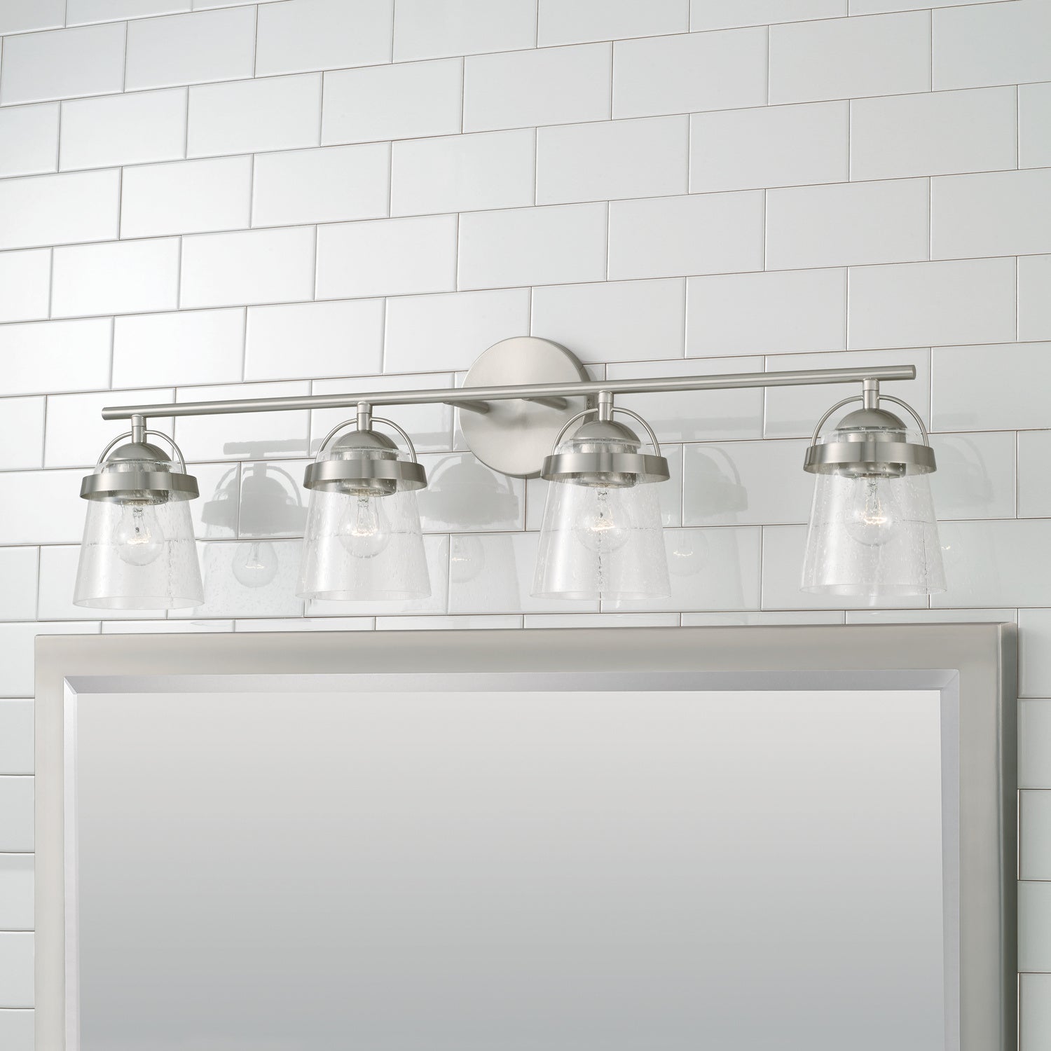 Madison 4-Light 32-1/2 in Bathroom Vanity Light with Clear Seedy Glass Shade