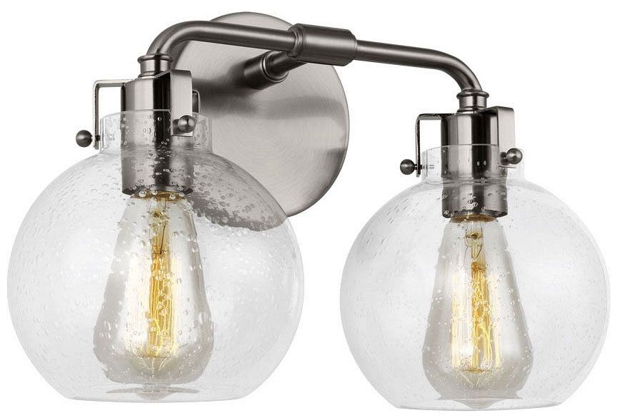 Clara 2-Light Bathroom Vanity Light with Clear Seedy Glass Shade