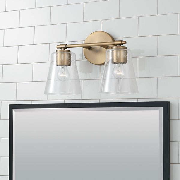 Baker 2-Light Bathroom Vanity Light with Clear Seedy Glass Shade