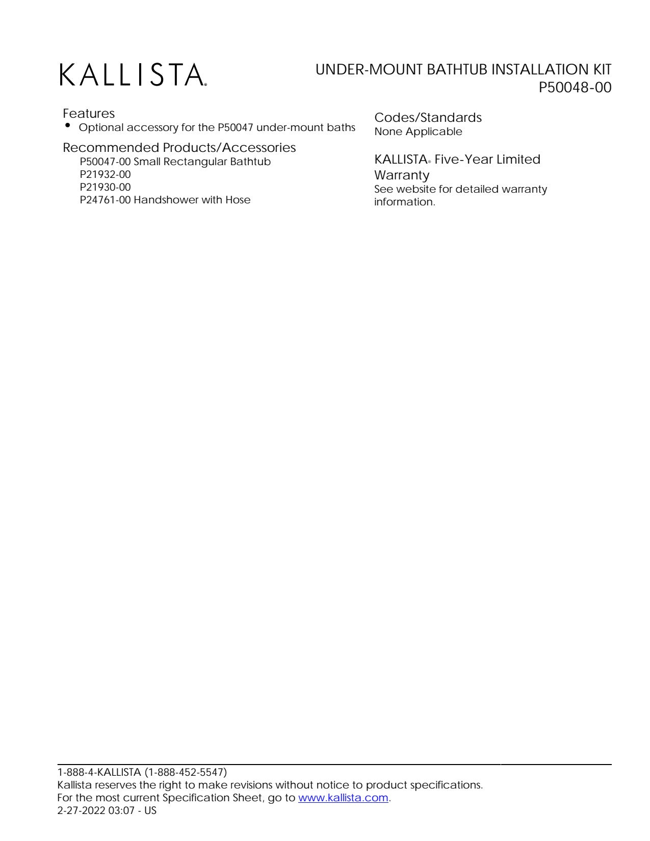 Kallista P50048-00-NA