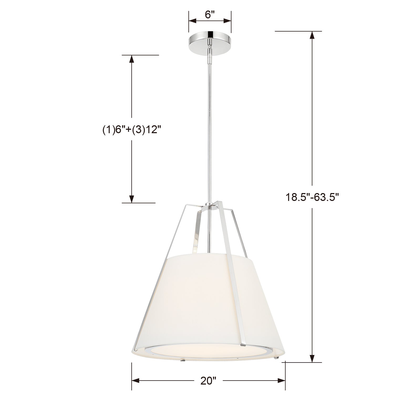 Fulton 20 in 3 Light Pendant with Silk Shade