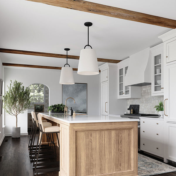 Brody 16 in 1-Light Pendant with White Fabric Shade