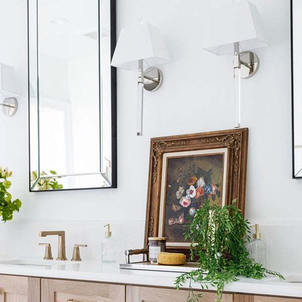 Renee 1-Light Wall Sconce with White Fabric Shade