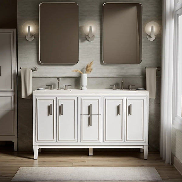 Southerk 60 in Bathroom Vanity Cabinet with Sinks and Quartz Top