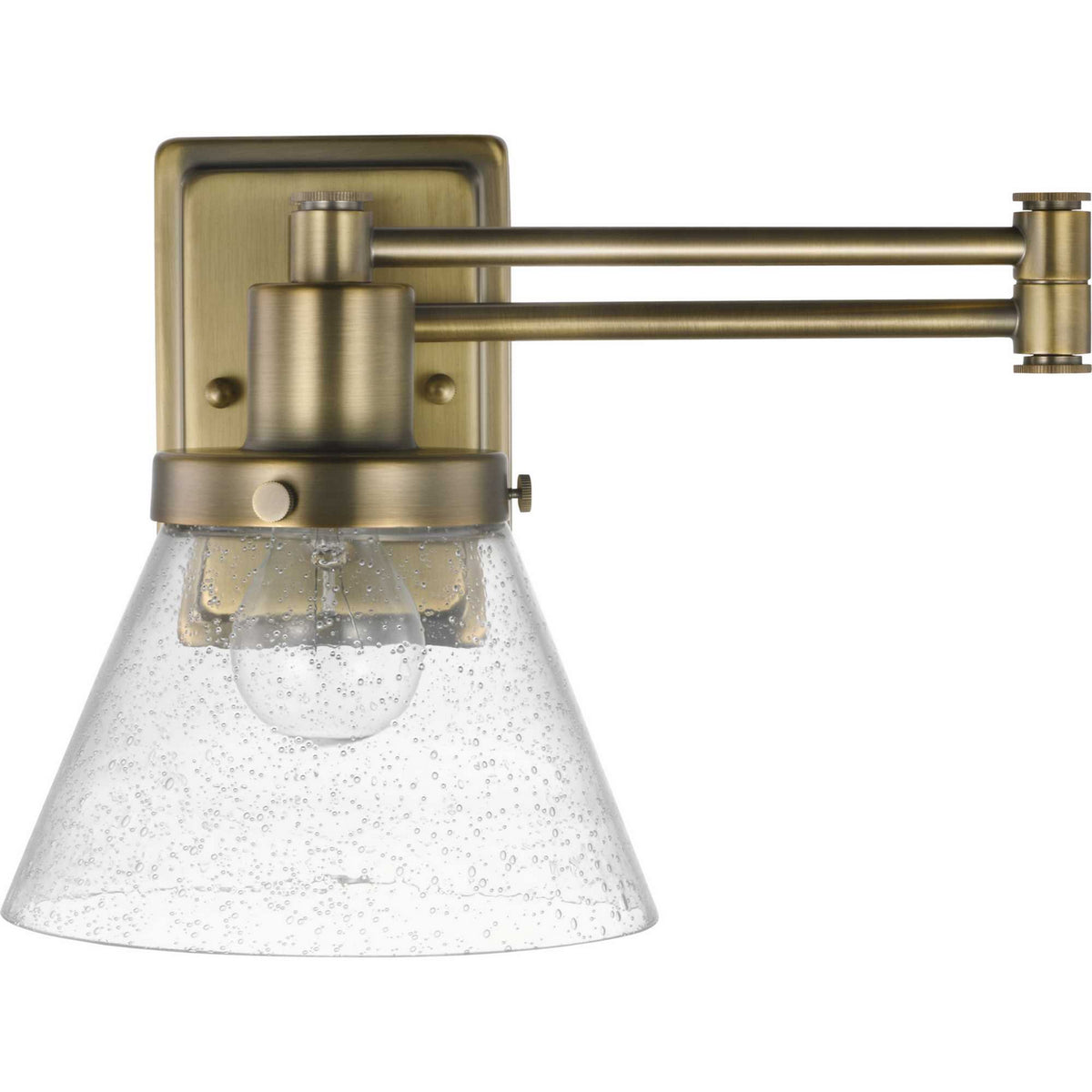 Hinton 12 in Swing Arm Wall Light with Clear Seedy Glass Shade