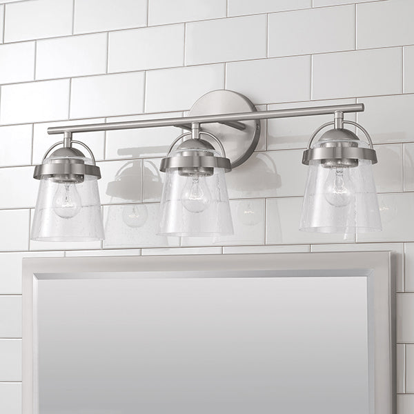 Madison 3-Light Bathroom Vanity Light with Clear Seedy Glass Shade