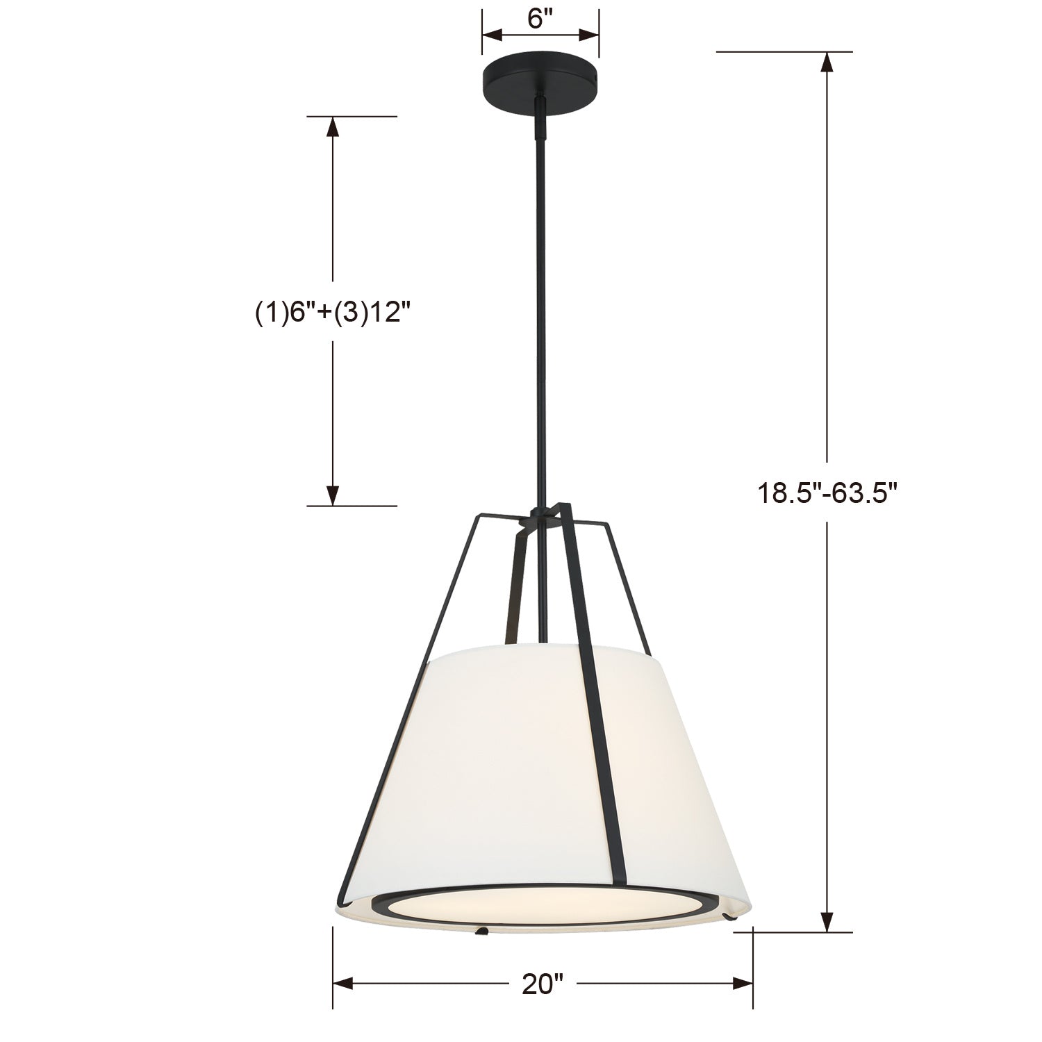 Fulton 20 in 3 Light Pendant with Silk Shade