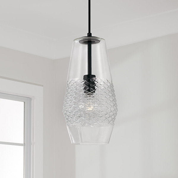 Dena 1-Light Pendant with Clear Diamond Embossed Glass