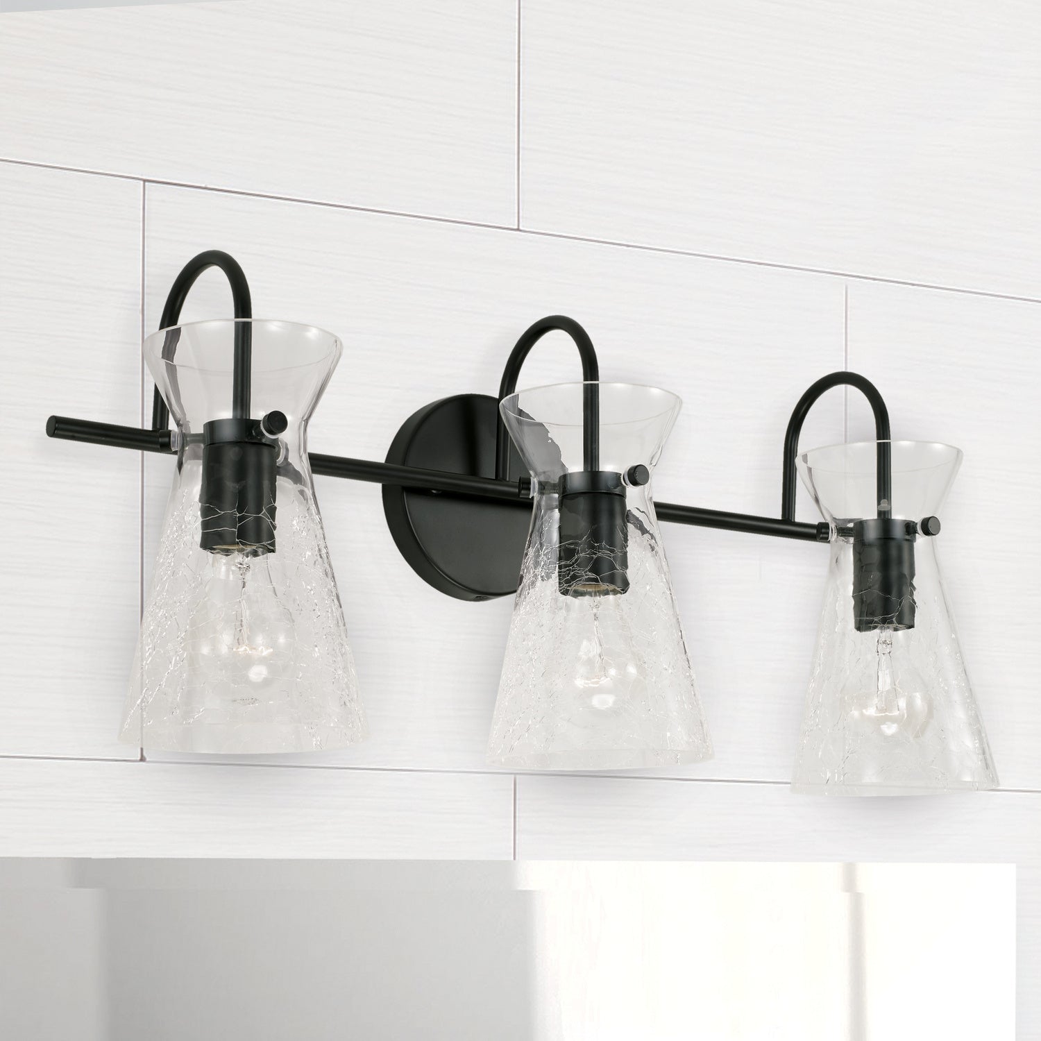 Mila 3-Light Bathroom Vanity Light with Clear Crackle Glass Shade