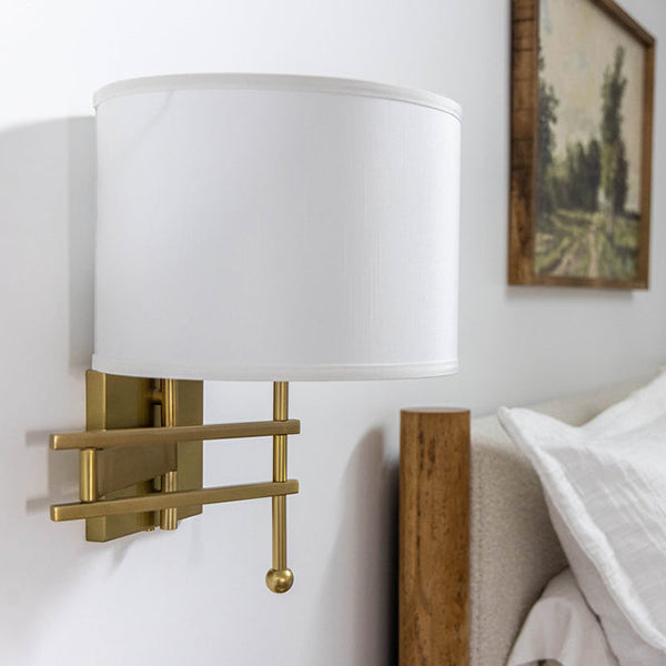 Marshall 1-Light Swin Arm Wall Sconce with White Fabric Shade