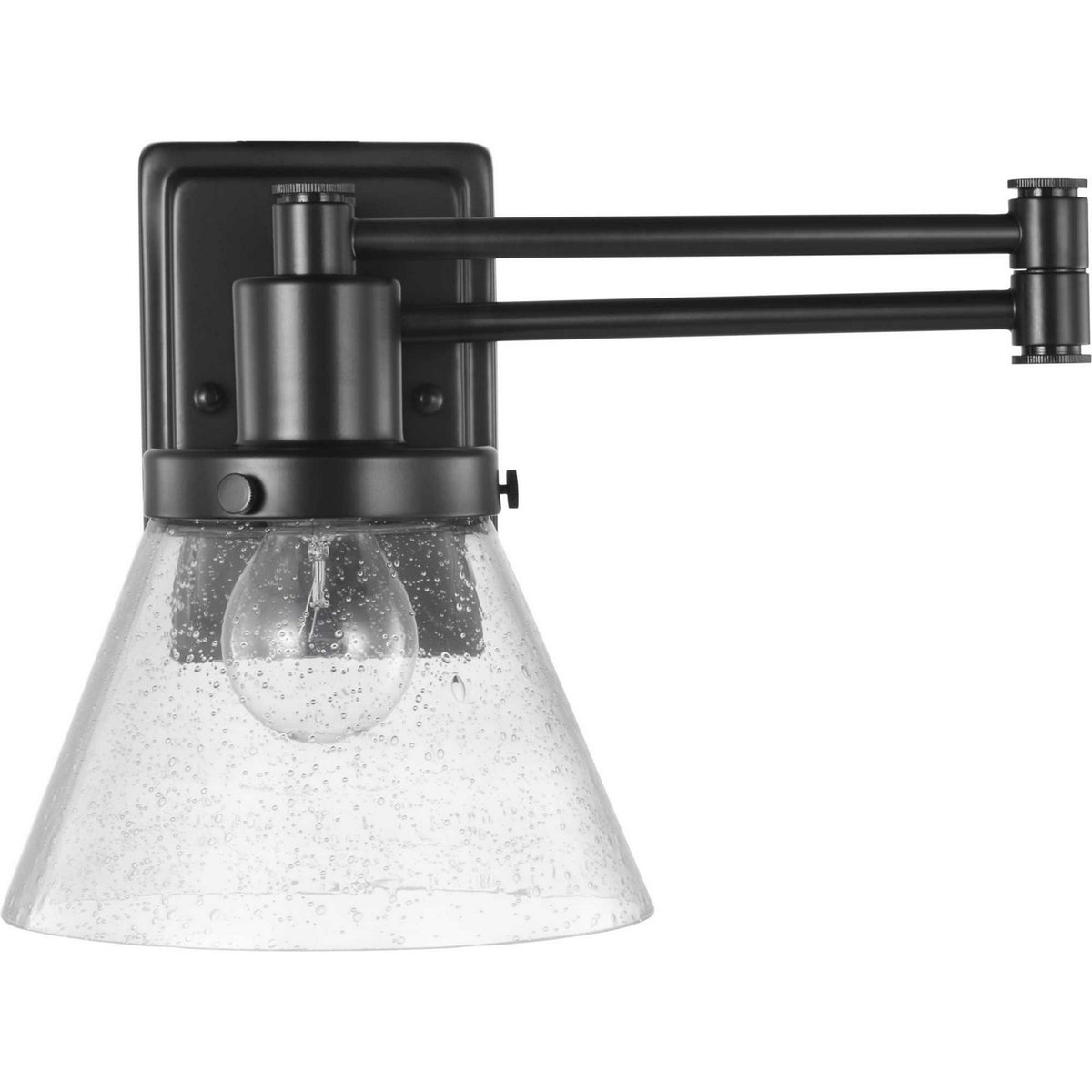 Hinton 12 in Swing Arm Wall Light with Clear Seedy Glass Shade