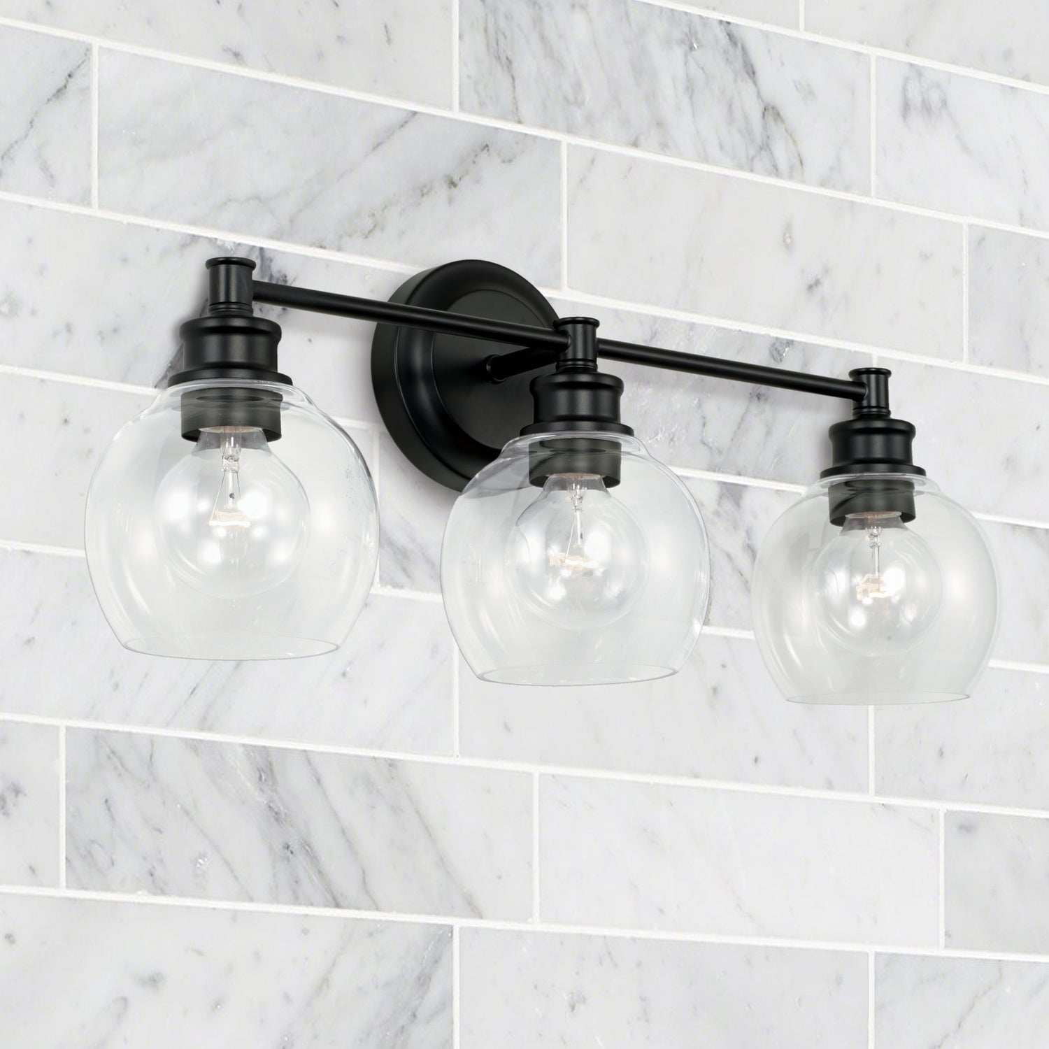 Mid Century 3-Light 23-1/2 in Bathroom Vanity Light with Clear Glass Shade