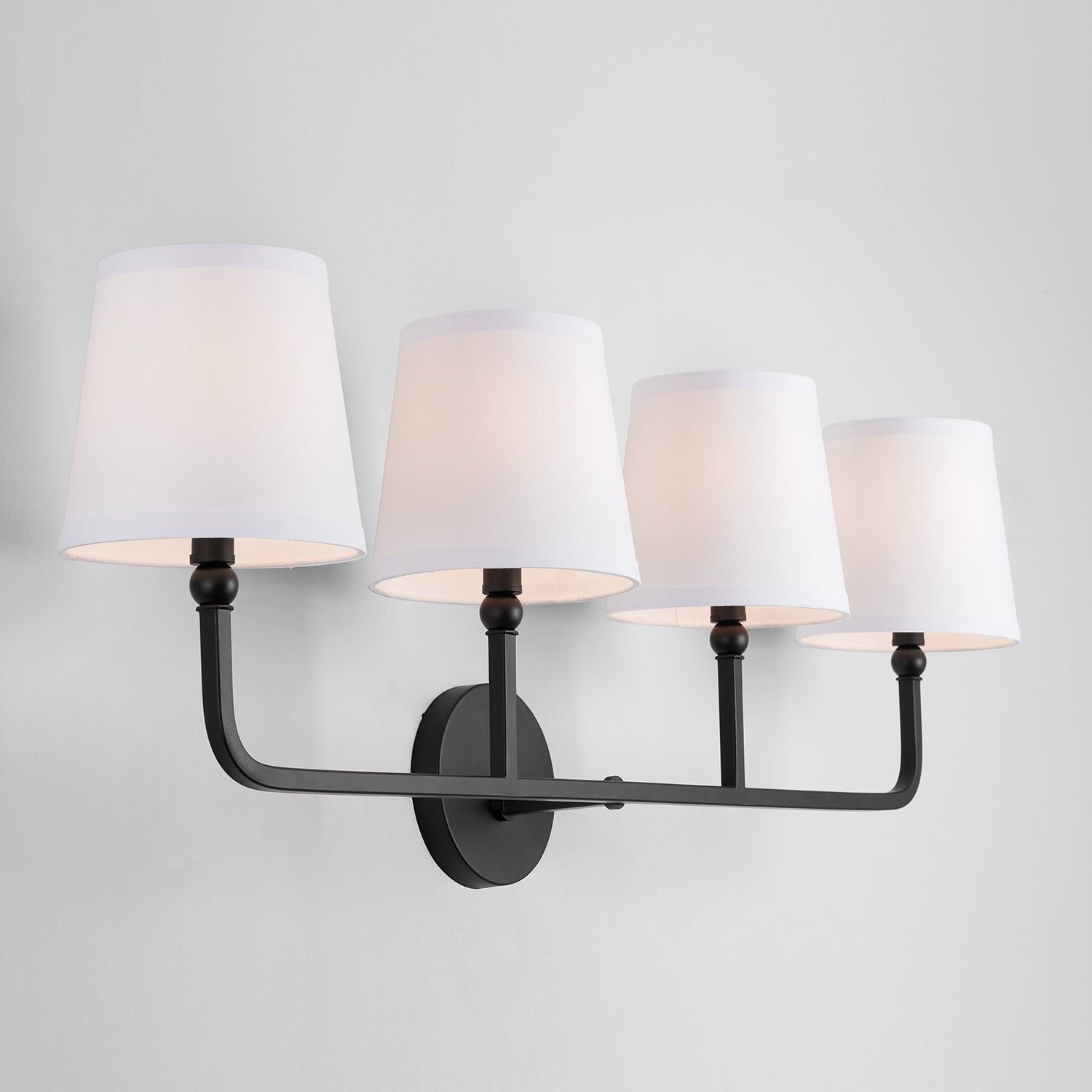 Dawson 4-Light 35-1/4 in Bathroom Vanity Light with White Fabric Shades