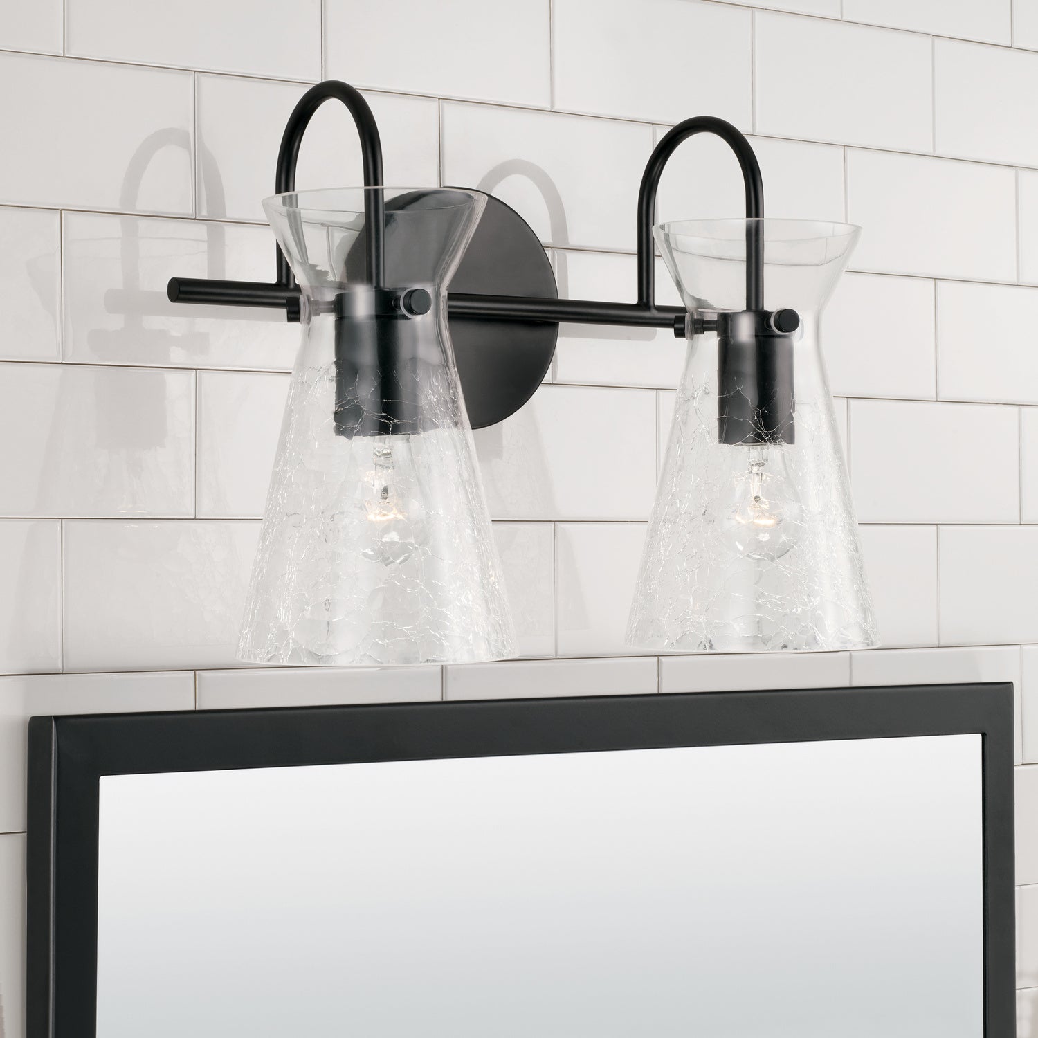 Mila 2-Light Bathroom Vanity Light with Clear Crackle Glass Shade