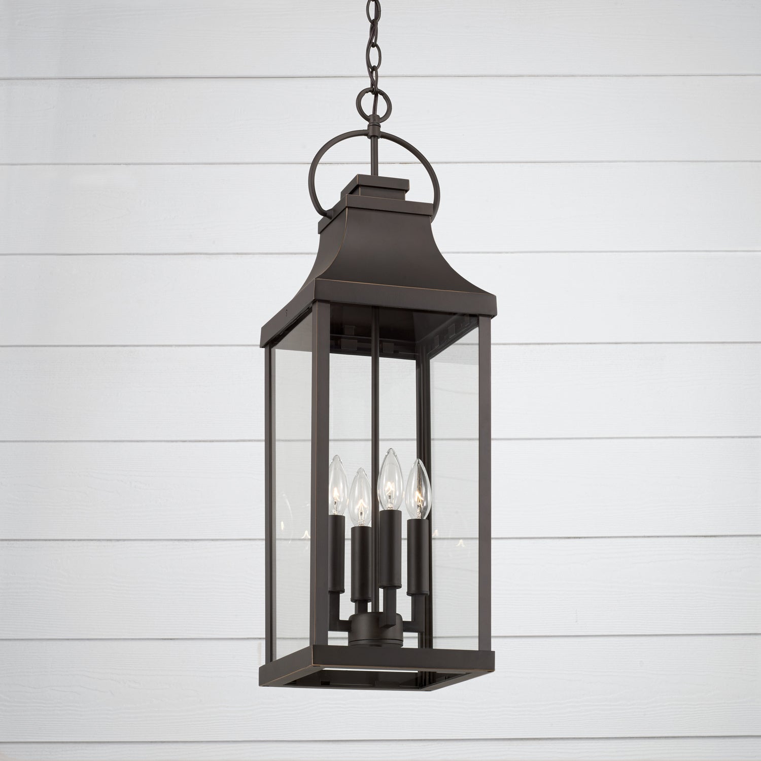 Bradford 4-Light Outdoor Hanging Lantern with Clear Glass Shade, Black