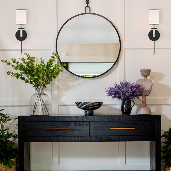 Hatfield 1-Light Wall Sconce with White Fabric Shade
