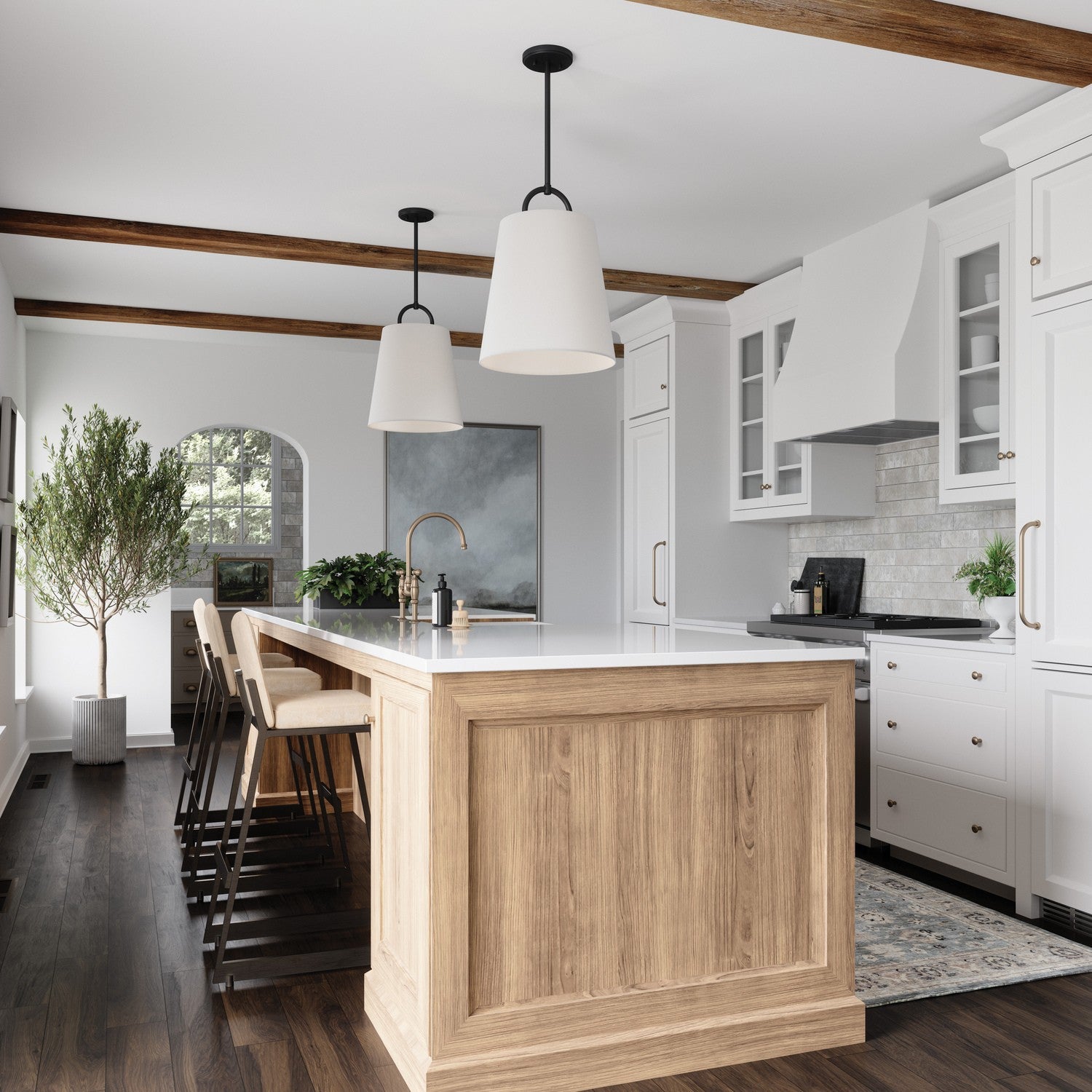 Brody 16 in 1-Light Pendant with White Fabric Shade