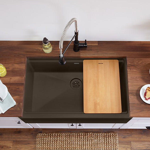Quartz Luxe Single Bowl Apron Farmhouse Workstation Sink with Perfect Drain