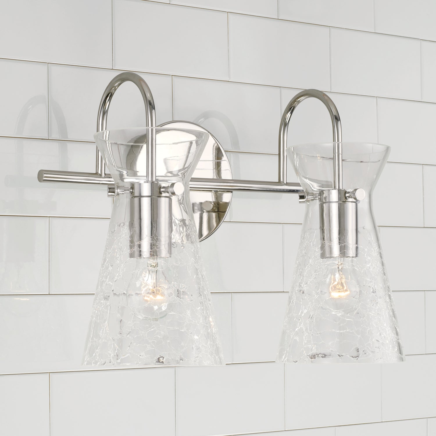 Mila 2-Light Bathroom Vanity Light with Clear Crackle Glass Shade