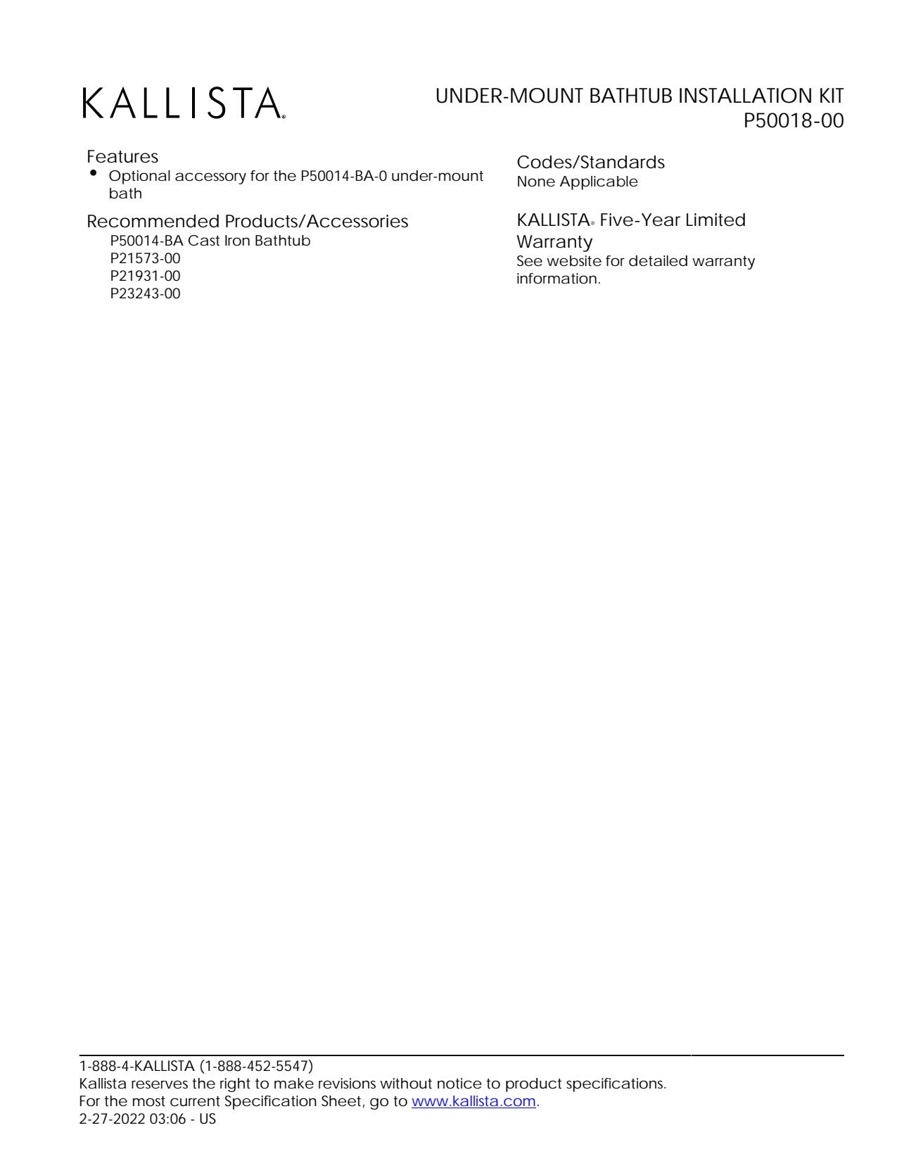 Kallista P50018-00-NA