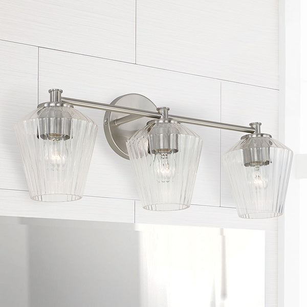 Lucas 3-Light Bathroom Vanity Light with Clear Textured Glass Shade