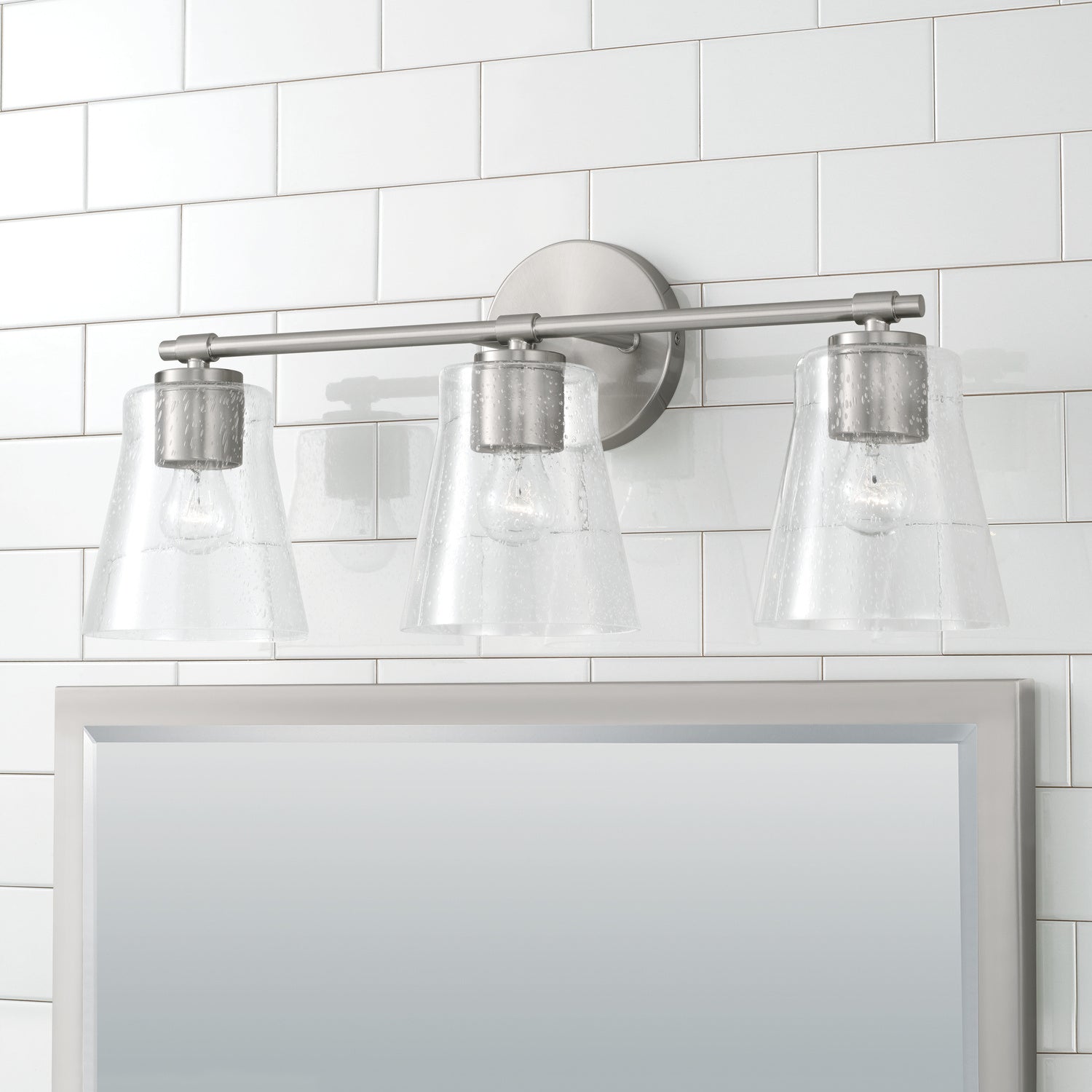 Baker 3-Light Bathroom Vanity Light with Clear Seedy Glass Shade