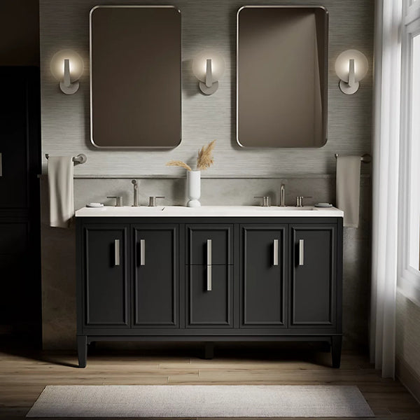 Southerk 60 in Bathroom Vanity Cabinet with Sinks and Quartz Top