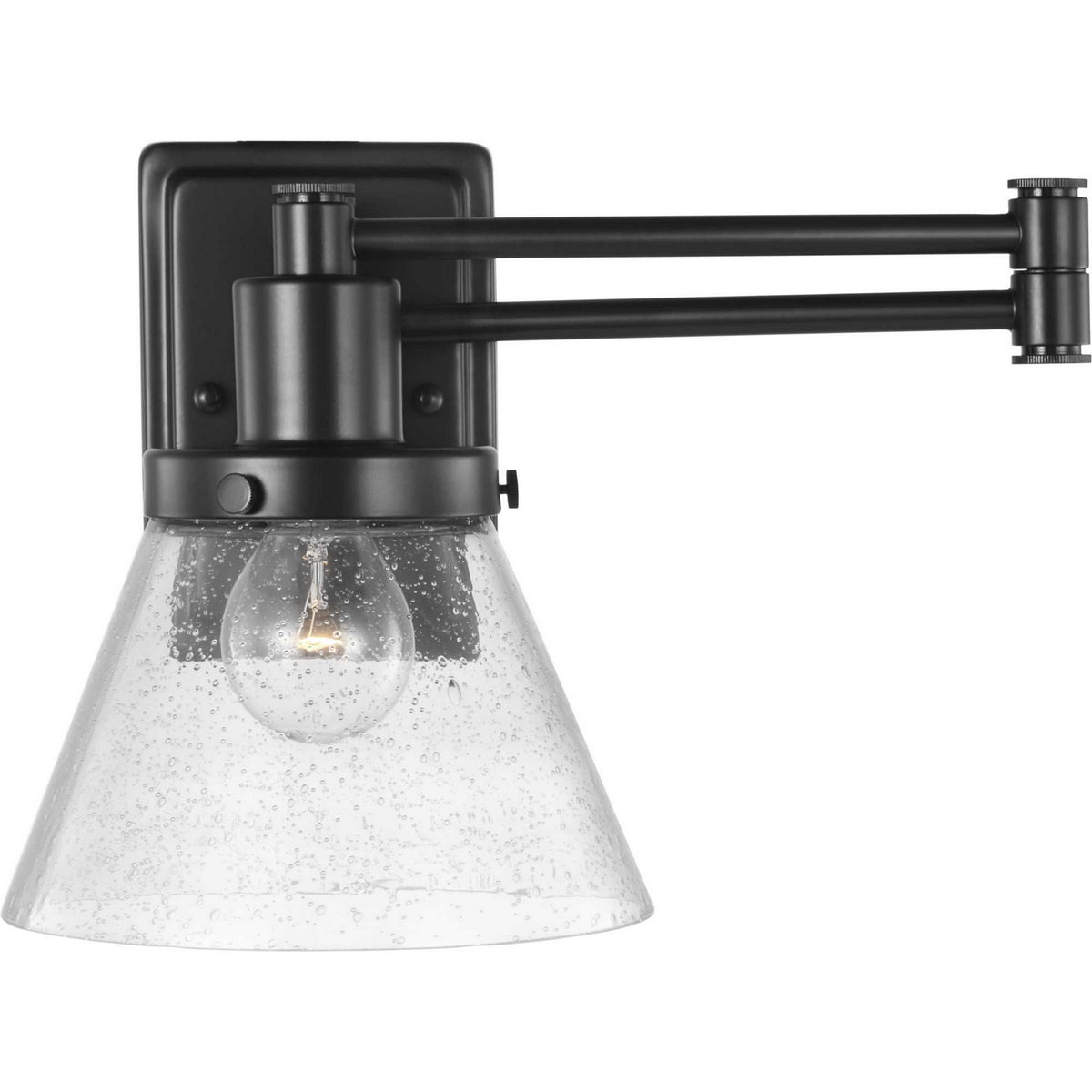Hinton 12 in Swing Arm Wall Light with Clear Seedy Glass Shade