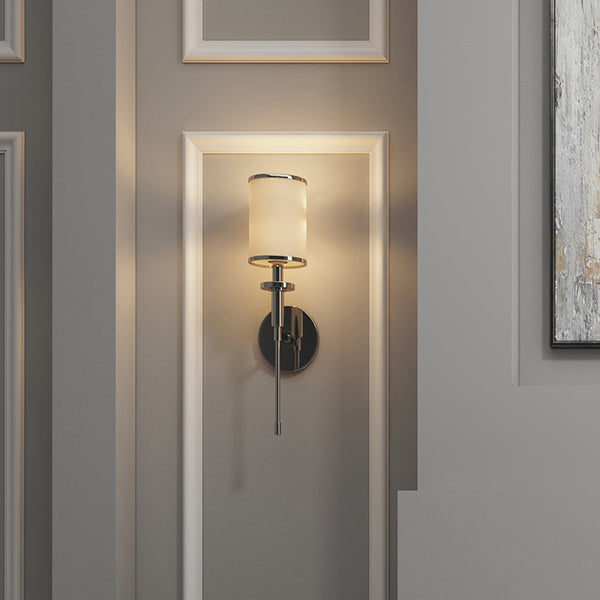Hatfield 1-Light Wall Sconce with White Fabric Shade