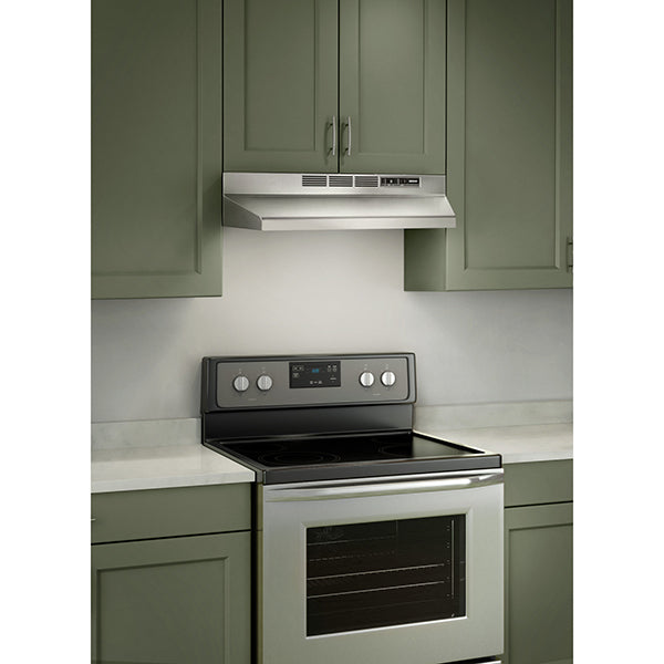 30 in Range Hood, Under Cabinet Mount, 2-Speed Fan, Light, Aluminum Mesh Filter, 160 CFM, 6.5 Sones, Ducted