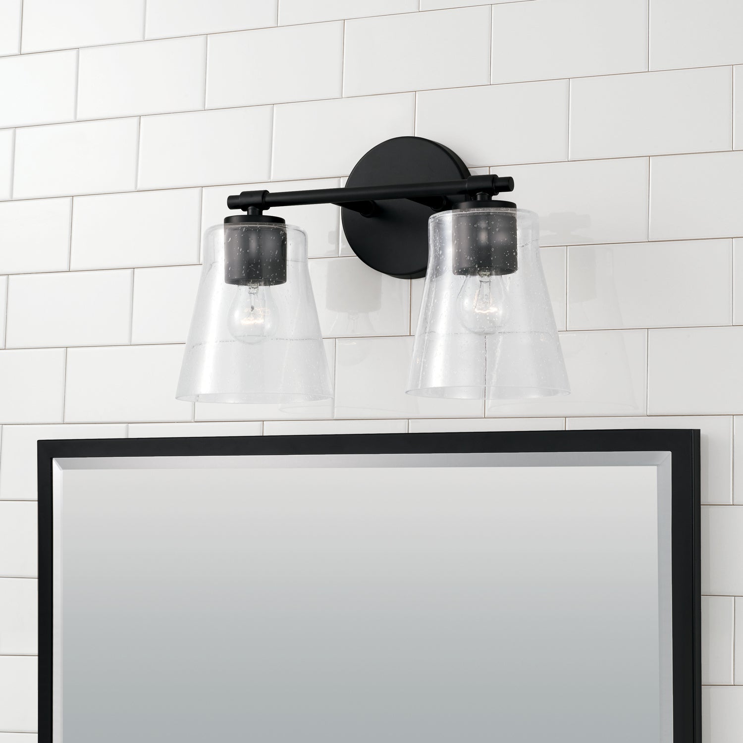Baker 2-Light Bathroom Vanity Light with Clear Seedy Glass Shade