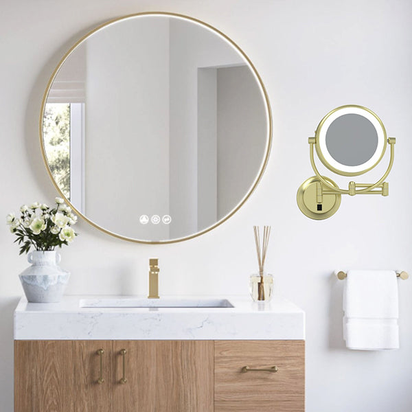 9 in Round Magnified Lighted Wall Mounted Mirror