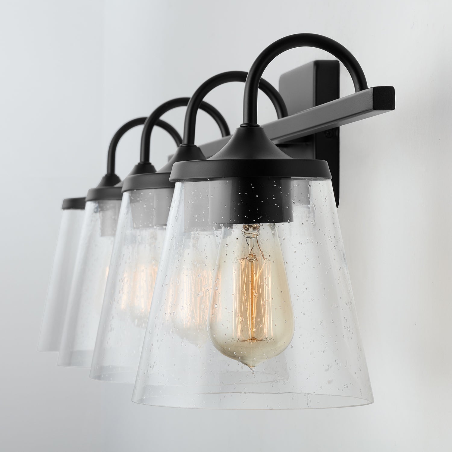 Jayne 4-Light 33-1/4 in Bathroom Vanity Light with Clear Seedy Glass Shade