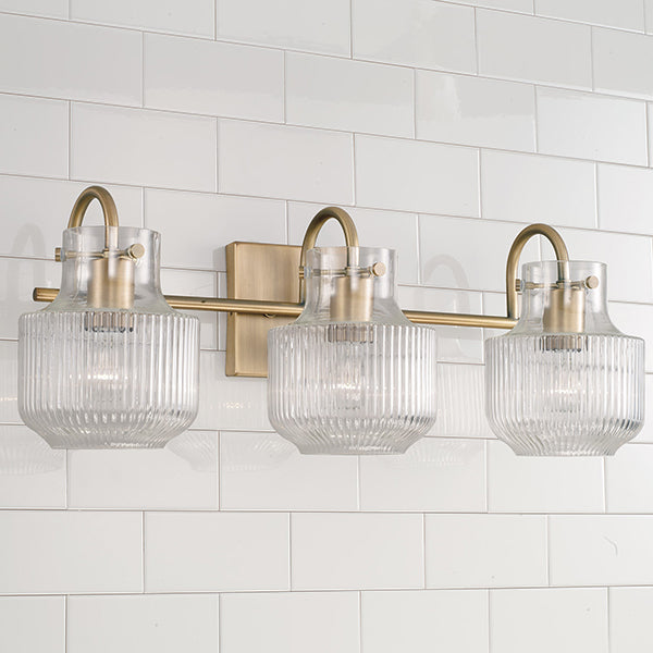 Nyla 3-Light Bathroom Vanity Light with Clear Textured Glass Shade