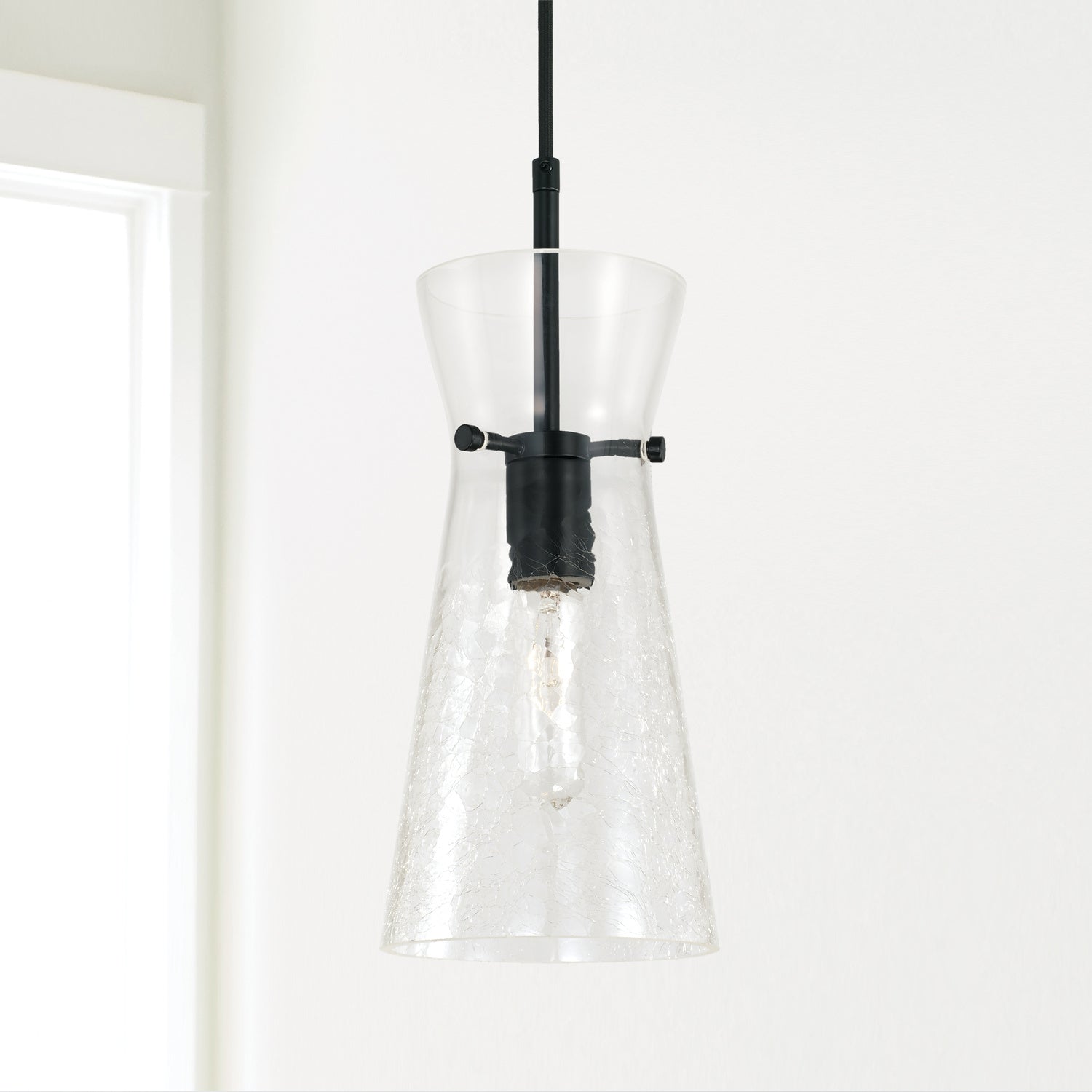 Mila 6 in 1-Light Pendant with Clear Half-Crackle Tapered Glass
