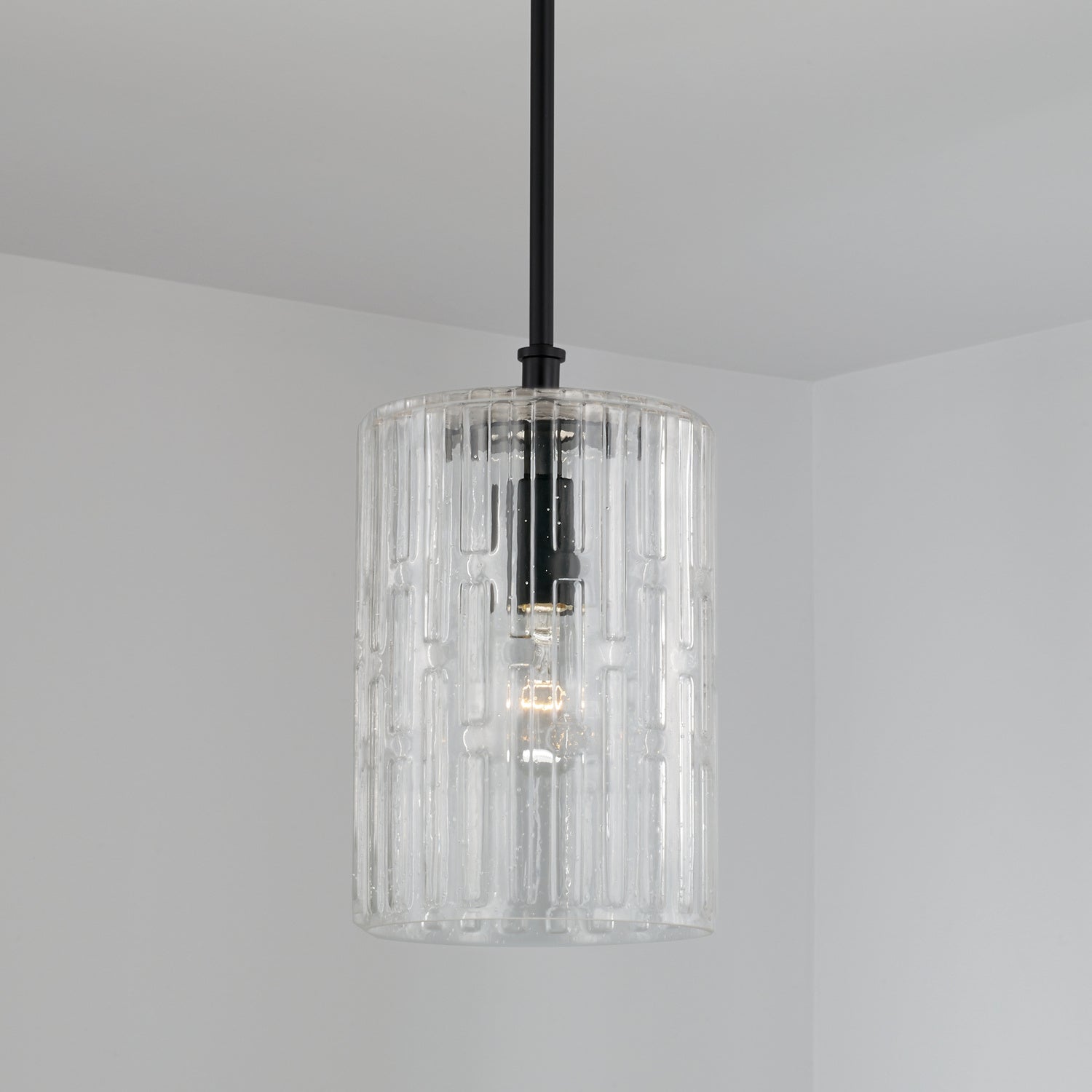 7 in W x 11-1/2 in H 1-Light Pendant with Embossed Seeded Glass