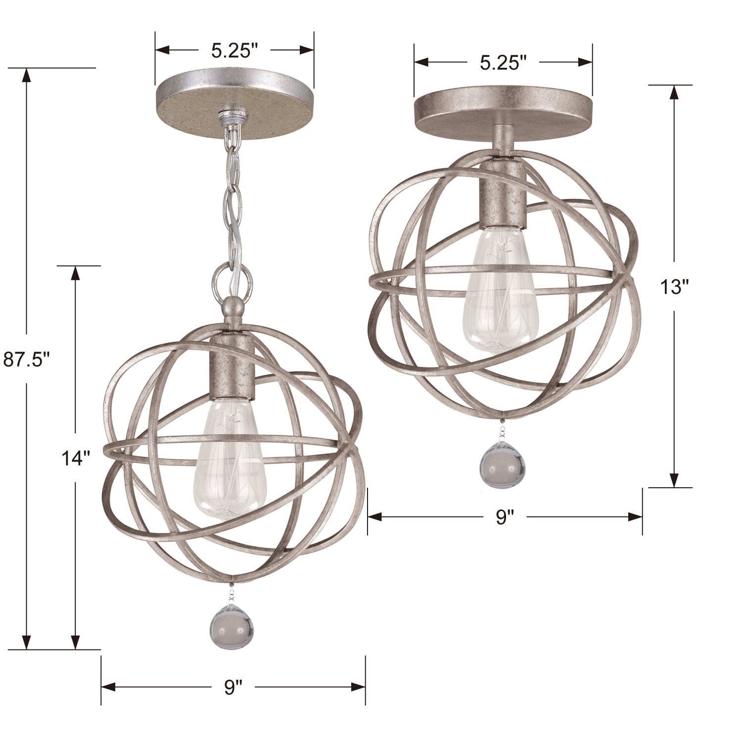 Solaris 9 in 1-Light Semi Flush Mount Light